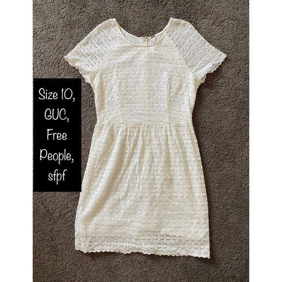 Free People Size 10 Creamy White Lace Knee Length Dress - Picture 10 of 13